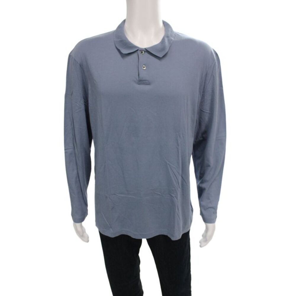 James Perse Mens Long Sleeve Collared Knit Polo Shirt Blue Cotton Size 3